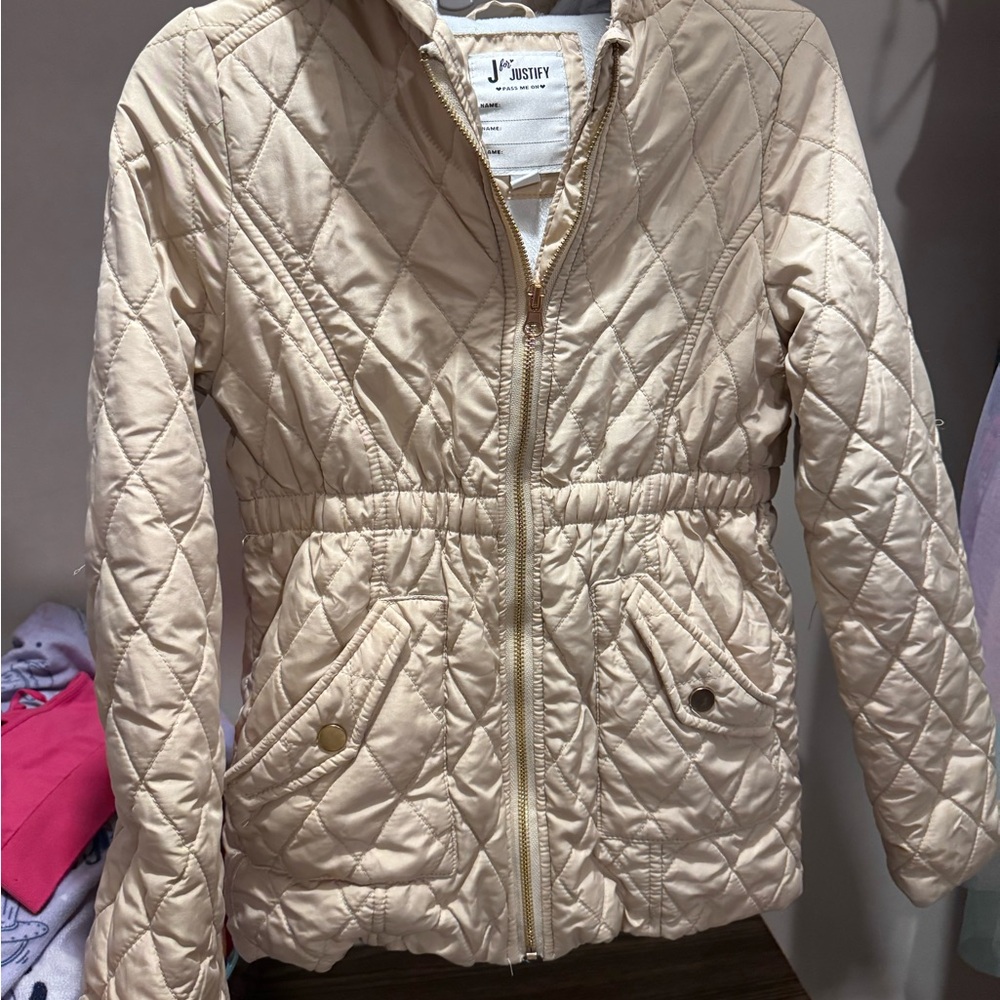 Justice Light Beige Quilted Puffer Jacket